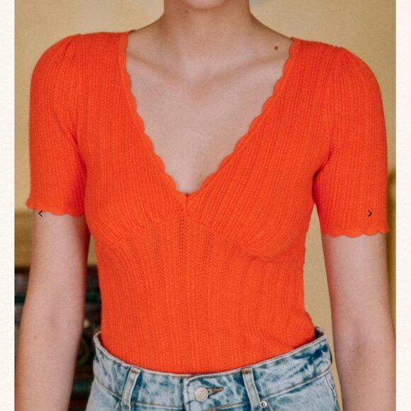 NWT Sezane Cloe Jumper Top - Tangerine Orange Short Sleeve Sweater Knit French - Picture 2 of 8